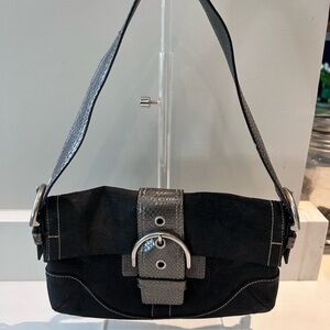 Vintage Coach Black and Silver Metallic Shoulder Bag with Silver Buckle
